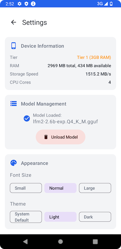 LocalGuide Settings Screen